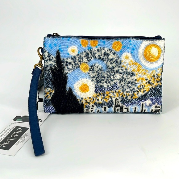 NWT Bamboo Trading Company Beaded Starry Night Club Bag - Picture 2 of 6